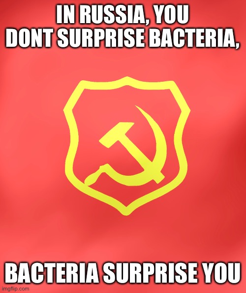 Hmm | IN RUSSIA, YOU DONT SURPRISE BACTERIA, BACTERIA SURPRISE YOU | image tagged in soviet | made w/ Imgflip meme maker