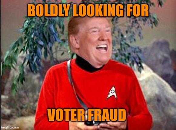 Trump Red-Shirt Space Force | BOLDLY LOOKING FOR VOTER FRAUD | image tagged in trump red-shirt space force | made w/ Imgflip meme maker