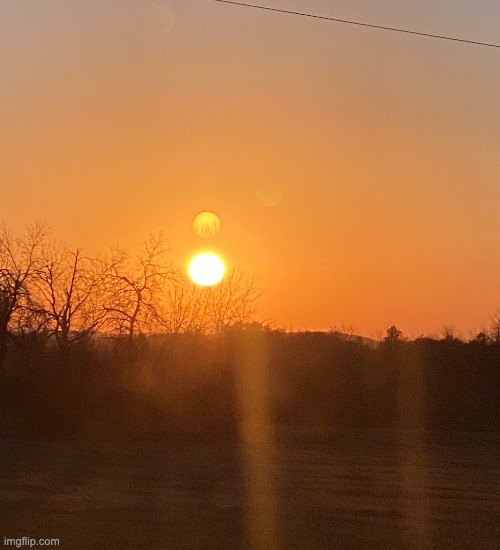 I thought I was seeing 2 suns but it was the moon reflecting off of the sun | image tagged in sun and moon,photo,sunset,october | made w/ Imgflip meme maker