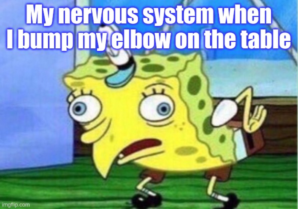 Mocking Spongebob Meme | My nervous system when I bump my elbow on the table | image tagged in memes,mocking spongebob | made w/ Imgflip meme maker