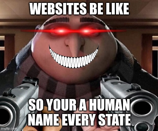 gru |  WEBSITES BE LIKE; SO YOUR A HUMAN NAME EVERY STATE | image tagged in funny | made w/ Imgflip meme maker