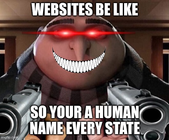 gru | WEBSITES BE LIKE; SO YOUR A HUMAN NAME EVERY STATE | image tagged in funny | made w/ Imgflip meme maker