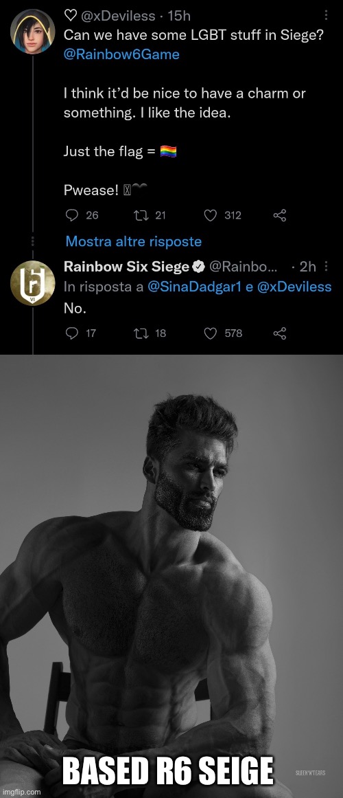 BASED R6 SEIGE | image tagged in giga chad | made w/ Imgflip meme maker