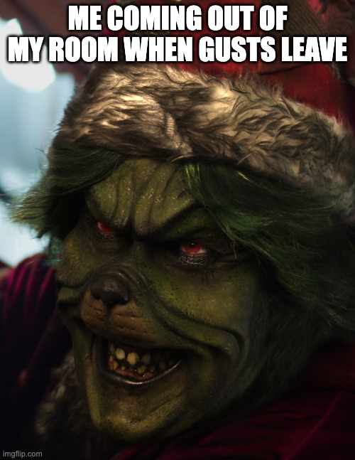 december 9th | ME COMING OUT OF MY ROOM WHEN GUSTS LEAVE | image tagged in the grinch,chaos,horror movie,christmas | made w/ Imgflip meme maker