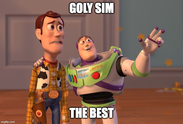 golysim the best | GOLY SIM; THE BEST | image tagged in memes,x x everywhere | made w/ Imgflip meme maker