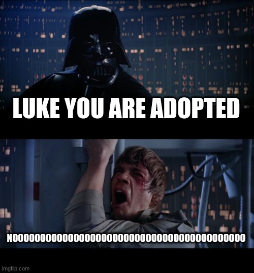 Star Wars No |  LUKE YOU ARE ADOPTED; NOOOOOOOOOOOOOOOOOOOOOOOOOOOOOOOOOOOOOOOOOO | image tagged in memes,star wars no | made w/ Imgflip meme maker