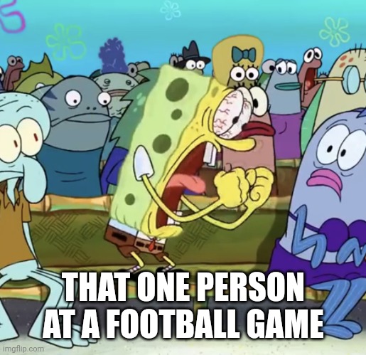 That's annoying | THAT ONE PERSON AT A FOOTBALL GAME | image tagged in spongebob yelling | made w/ Imgflip meme maker