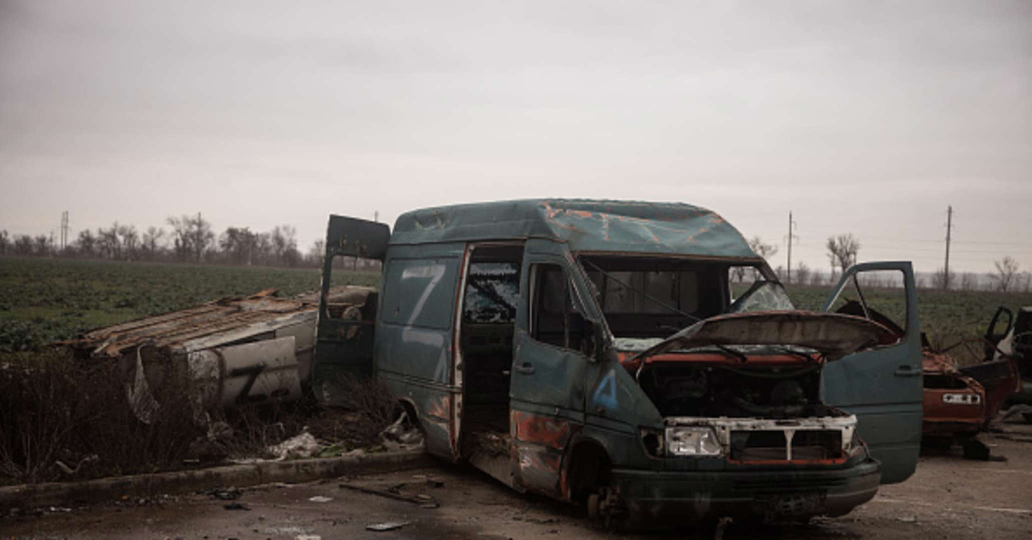 High Quality Russian van abandoned outside Kherson Blank Meme Template