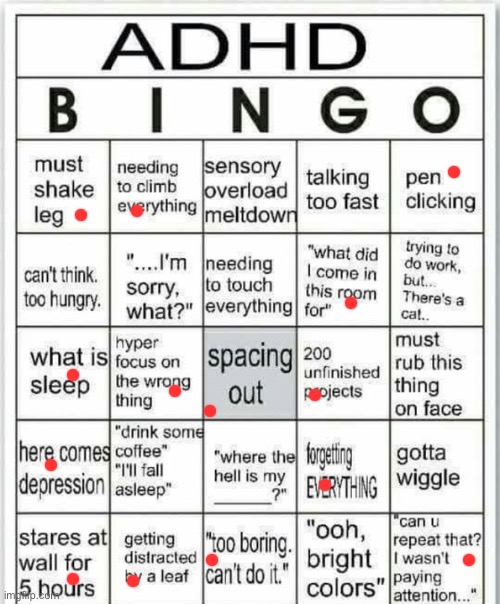 Yes my version | image tagged in adhd bingo | made w/ Imgflip meme maker