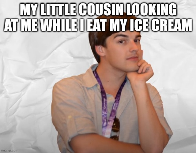 fax | MY LITTLE COUSIN LOOKING AT ME WHILE I EAT MY ICE CREAM | image tagged in respectable theory,memes | made w/ Imgflip meme maker