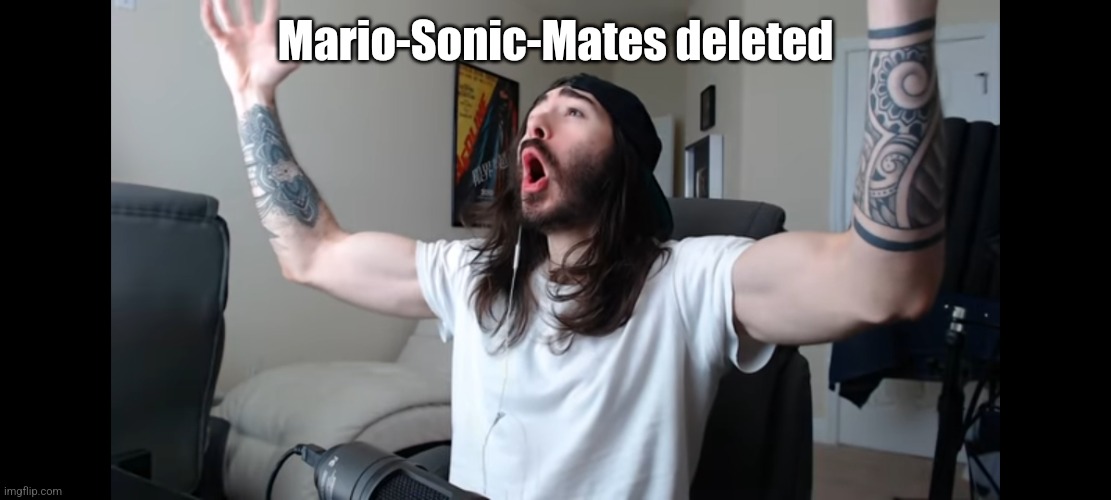 Moist critikal screaming | Mario-Sonic-Mates deleted | image tagged in moist critikal screaming | made w/ Imgflip meme maker