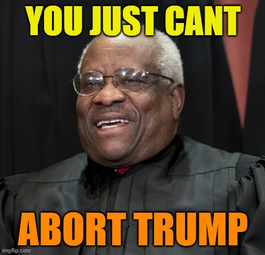 Justice Clarence Thomas | YOU JUST CANT ABORT TRUMP | image tagged in justice clarence thomas | made w/ Imgflip meme maker