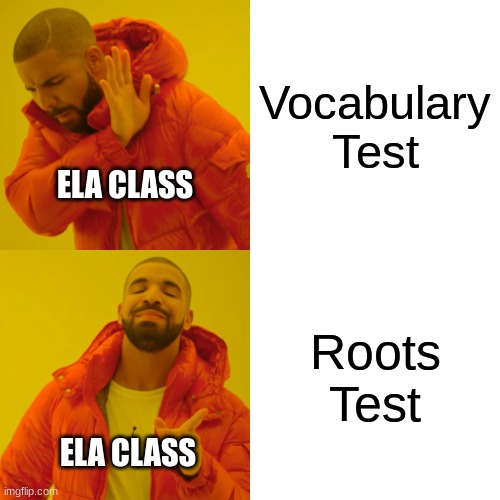 Drake Hotline Bling | Vocabulary Test; ELA CLASS; Roots Test; ELA CLASS | image tagged in memes,drake hotline bling | made w/ Imgflip meme maker