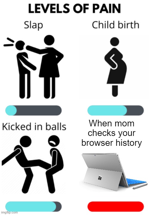 insert title | When mom checks your browser history | image tagged in levels of pain | made w/ Imgflip meme maker