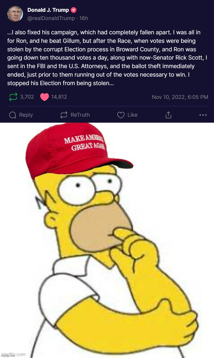 Hmmm | image tagged in donald trump admits to fixing ron desantis election,maga homer simpson hmmmmm | made w/ Imgflip meme maker
