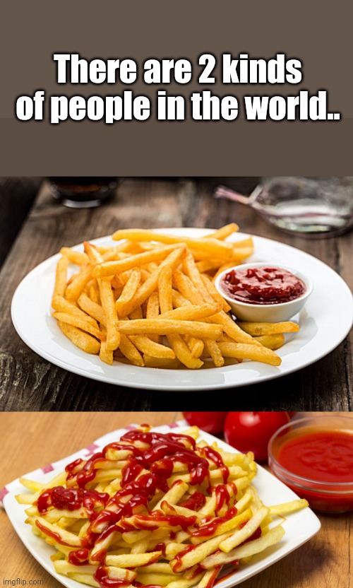Meme #223 | There are 2 kinds of people in the world.. | image tagged in memes,2,french fries,fast food,food,ketchup | made w/ Imgflip meme maker
