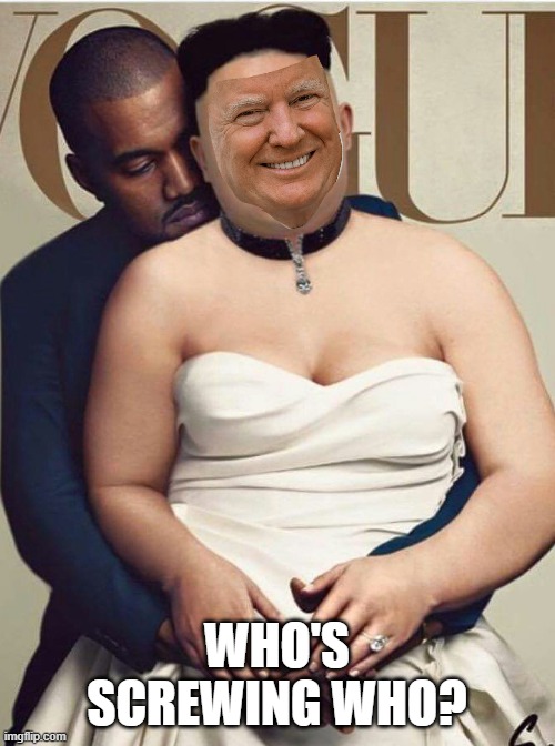 Kim & Kanye | WHO'S SCREWING WHO? | image tagged in kim kanye | made w/ Imgflip meme maker