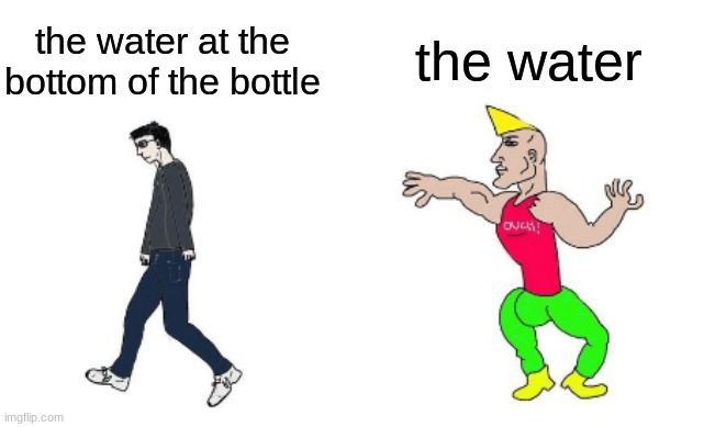 Virgin vs Chad | the water; the water at the bottom of the bottle | image tagged in virgin vs chad | made w/ Imgflip meme maker