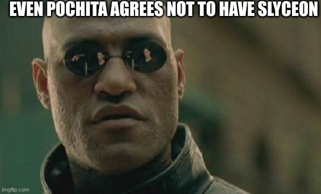 i think he said that | EVEN POCHITA AGREES NOT TO HAVE SLYCEON | image tagged in memes,matrix morpheus | made w/ Imgflip meme maker