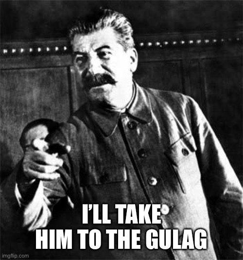 Stalin | I’LL TAKE HIM TO THE GULAG | image tagged in stalin | made w/ Imgflip meme maker