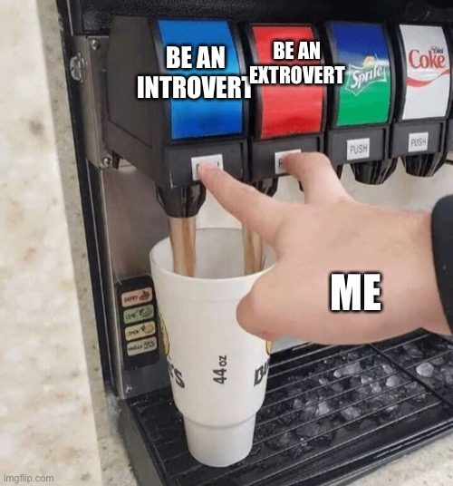 Why not Both | BE AN EXTROVERT; BE AN INTROVERT; ME | image tagged in both taps,memes,introvert,extrovert,funny,why not both | made w/ Imgflip meme maker