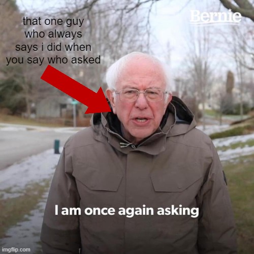 they suck dont they | that one guy who always says i did when you say who asked | image tagged in memes,bernie i am once again asking for your support | made w/ Imgflip meme maker