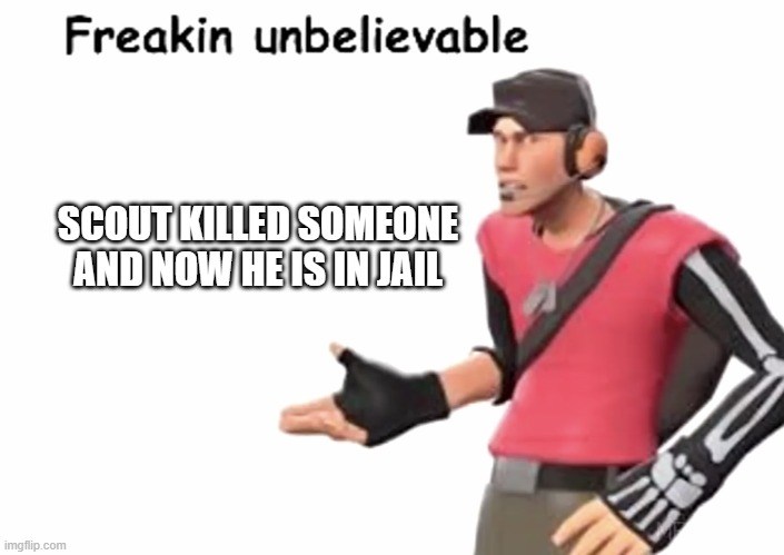 wow. | SCOUT KILLED SOMEONE AND NOW HE IS IN JAIL | image tagged in freakin unbelievable | made w/ Imgflip meme maker