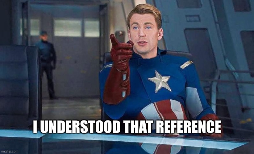 Captain America Understood Reference | I UNDERSTOOD THAT REFERENCE | image tagged in captain america understood reference | made w/ Imgflip meme maker