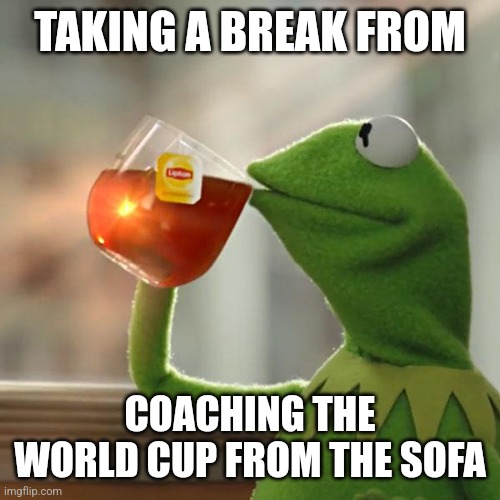 But That's None Of My Business | TAKING A BREAK FROM; COACHING THE WORLD CUP FROM THE SOFA | image tagged in memes,but that's none of my business,kermit the frog | made w/ Imgflip meme maker