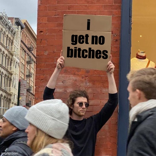 i get no bitches | image tagged in memes,guy holding cardboard sign | made w/ Imgflip meme maker