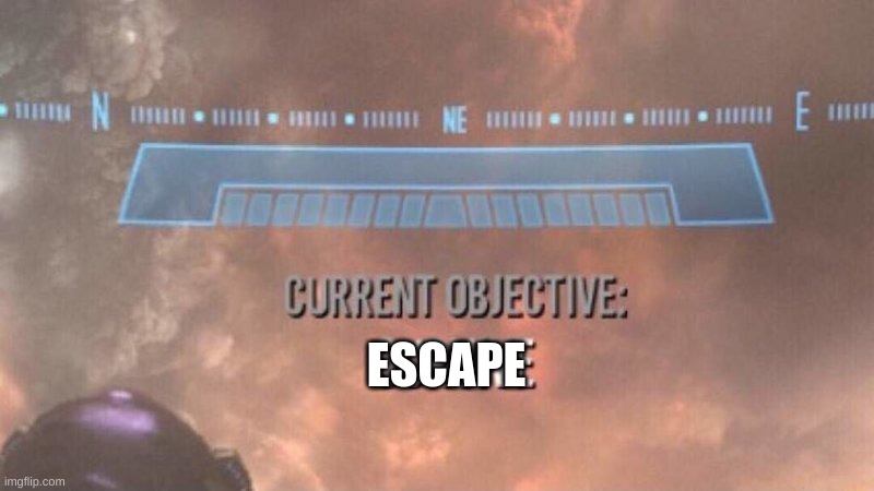 Current Objective: Survive | ESCAPE | image tagged in current objective survive | made w/ Imgflip meme maker