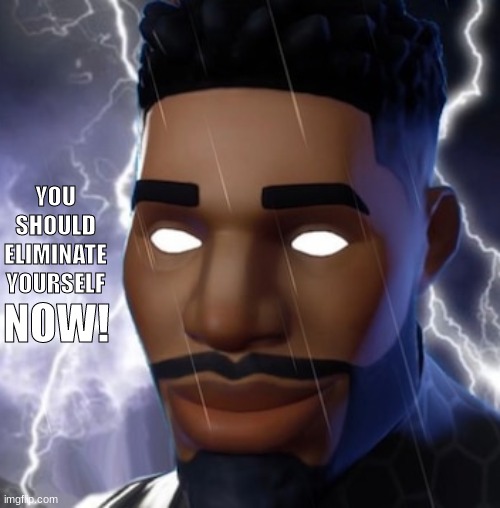 You Should Kill Yourself Now Fortnite | YOU SHOULD ELIMINATE YOURSELF NOW! | image tagged in you should kill yourself now fortnite | made w/ Imgflip meme maker