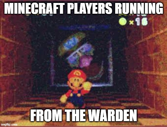 Wardens are like Wario apparitions: SCARY | MINECRAFT PLAYERS RUNNING; FROM THE WARDEN | image tagged in wario apparition | made w/ Imgflip meme maker