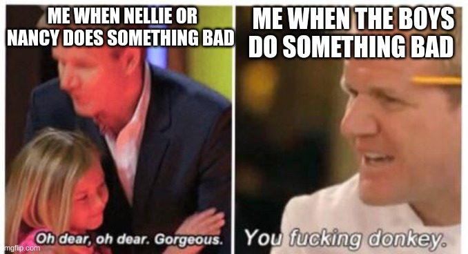 Oh dear , oh dear. Gorgeous ( Nellie and Nancy ) Little House | ME WHEN THE BOYS DO SOMETHING BAD; ME WHEN NELLIE OR NANCY DOES SOMETHING BAD | image tagged in oh dear dear gorgeus,little house on the prairie,tv shows,70s,80s | made w/ Imgflip meme maker