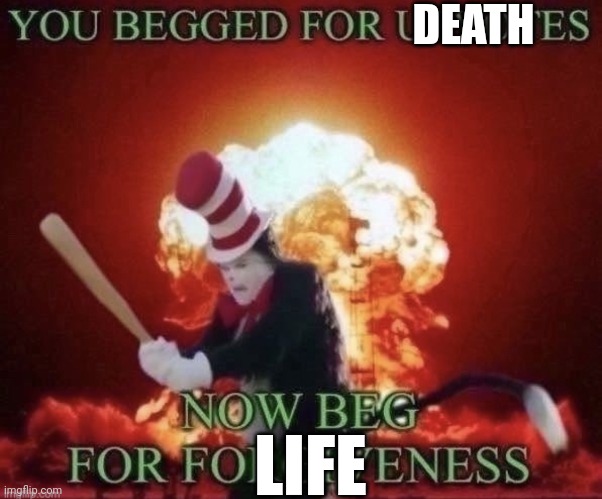 Beg Dead | DEATH; LIFE | image tagged in beg for forgiveness | made w/ Imgflip meme maker