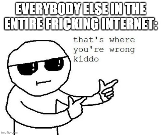 EVERYBODY ELSE IN THE ENTIRE FRICKING INTERNET: | image tagged in that's where you're wrong kiddo | made w/ Imgflip meme maker
