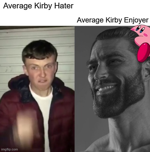 hi | Average Kirby Enjoyer; Average Kirby Hater | image tagged in average fan vs average enjoyer | made w/ Imgflip meme maker