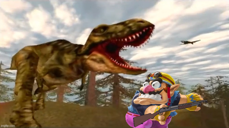Wario dies by a Tyrannosaurus Rex while hunting in FMM UV-32 | image tagged in wario dies,wario,carnivores,dinosaur,t rex | made w/ Imgflip meme maker