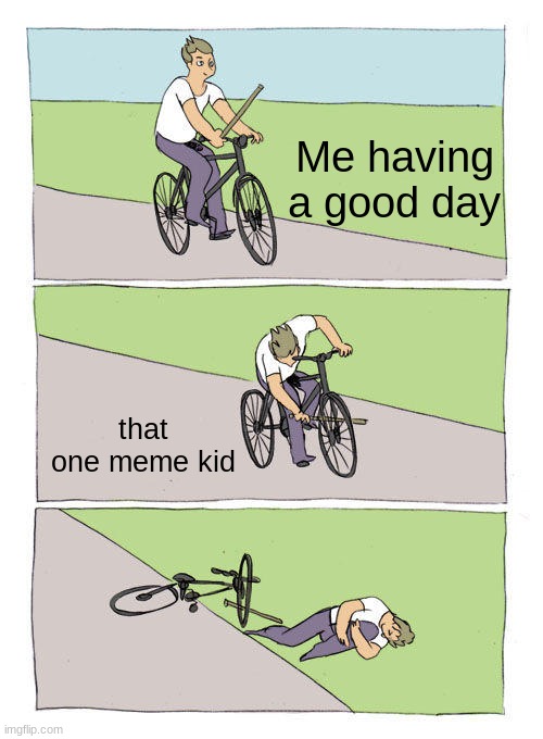 Bike Fall | Me having a good day; that one meme kid | image tagged in memes,bike fall | made w/ Imgflip meme maker