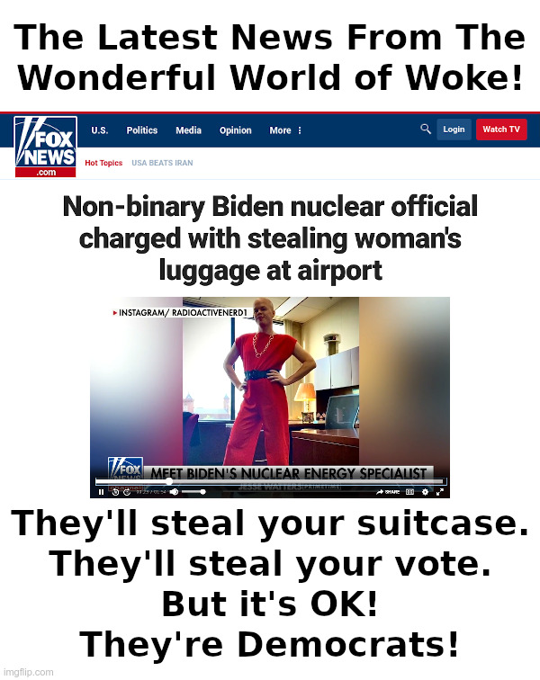 The Latest News From The Wonderful World of Woke! | image tagged in suitcase,votes,democrats,ok | made w/ Imgflip meme maker