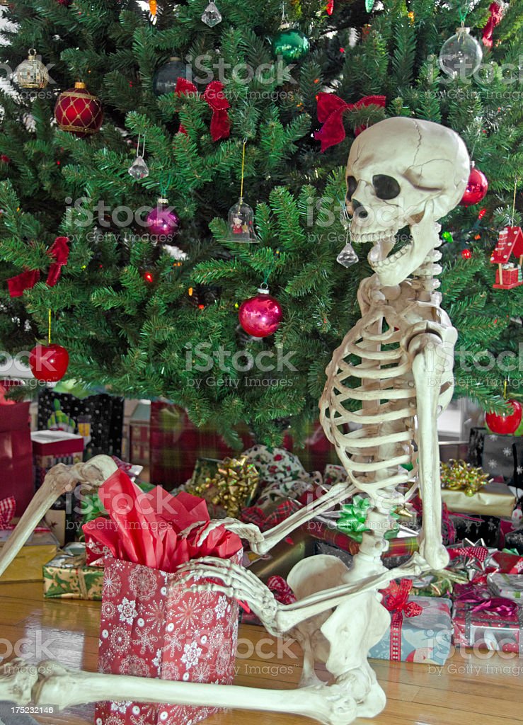 Skelton Waiting By Christmas Tree Blank Meme Template