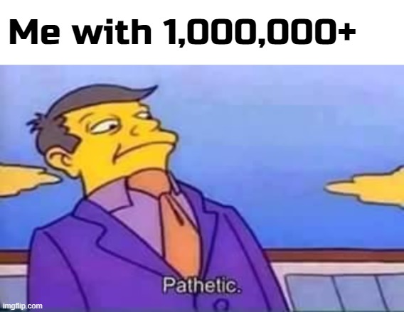 Me with 1,000,000+ | image tagged in blank white template,skinner pathetic | made w/ Imgflip meme maker