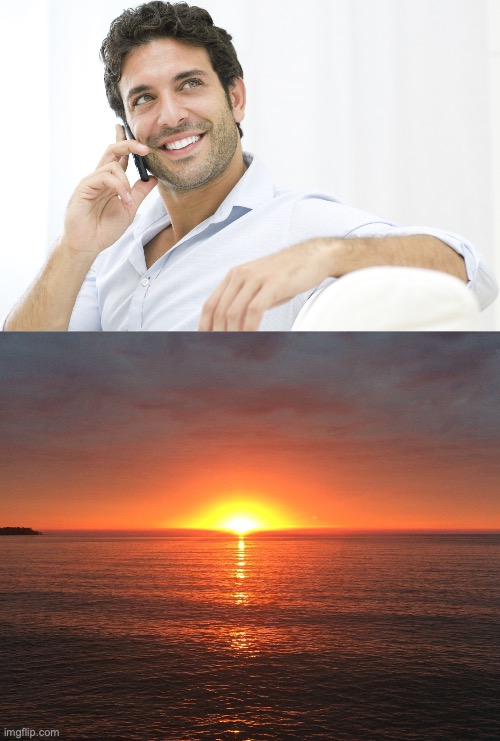 they call the rising sun | image tagged in man on phone,sun rise | made w/ Imgflip meme maker