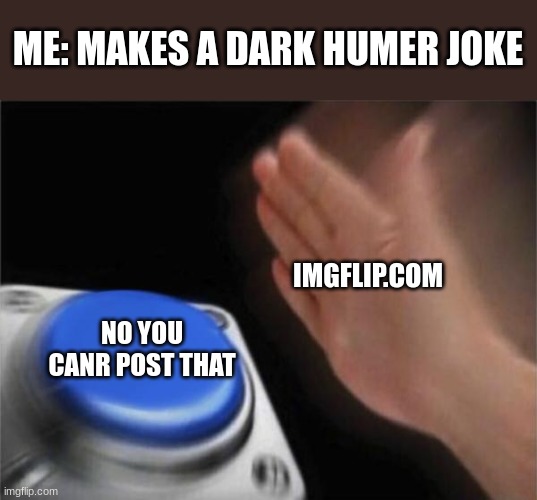 Blank Nut Button Meme |  ME: MAKES A DARK HUMER JOKE; IMGFLIP.COM; NO YOU CANR POST THAT | image tagged in memes,blank nut button | made w/ Imgflip meme maker