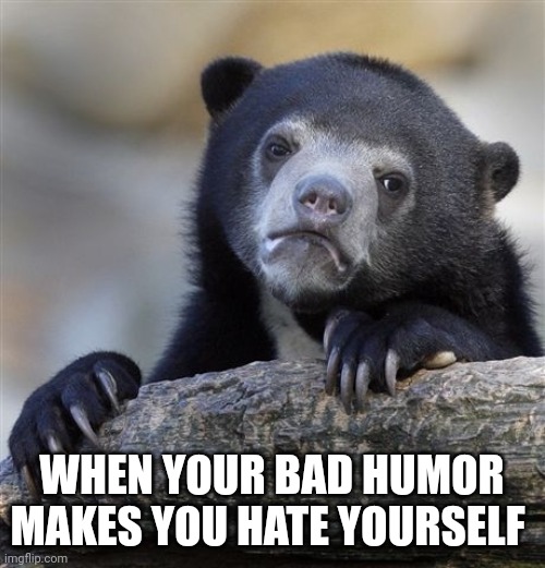 I hate my life sometimes | WHEN YOUR BAD HUMOR MAKES YOU HATE YOURSELF | image tagged in memes,confession bear | made w/ Imgflip meme maker