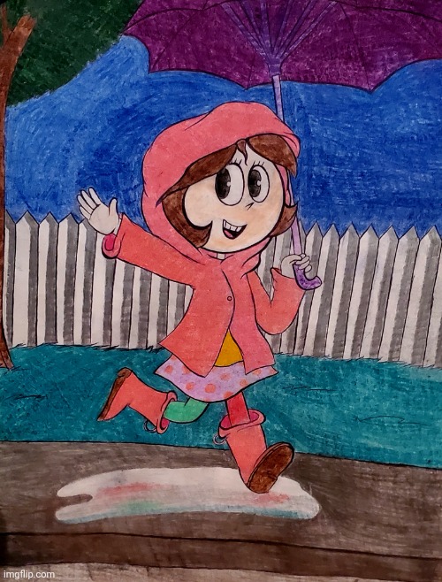 Rain girl drawing | image tagged in drawing,art,cartoon,raining,umbrella,little girl | made w/ Imgflip meme maker