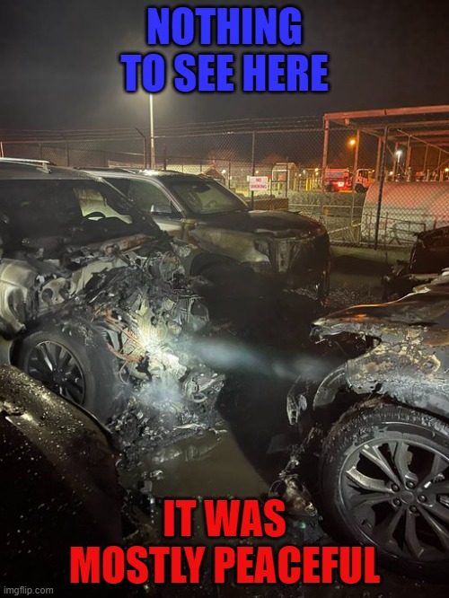 Car Fire | NOTHING TO SEE HERE; IT WAS MOSTLY PEACEFUL | image tagged in funny memes,riots,fireworks,2020 sucks,protest,nothing to see here | made w/ Imgflip meme maker
