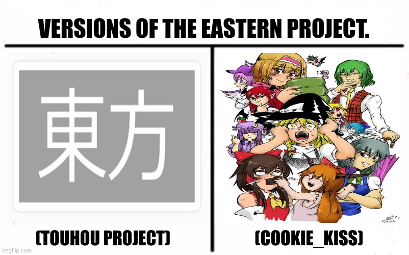 Who Would Win Blank |  VERSIONS OF THE EASTERN PROJECT. (TOUHOU PROJECT)                          (COOKIE_KISS) | image tagged in memes,touhou,tip | made w/ Imgflip meme maker