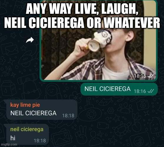 nei l | ANY WAY LIVE, LAUGH, NEIL CICIEREGA OR WHATEVER | made w/ Imgflip meme maker