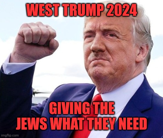 Hitler Trump | WEST TRUMP 2024; GIVING THE JEWS WHAT THEY NEED | image tagged in hitler trump | made w/ Imgflip meme maker